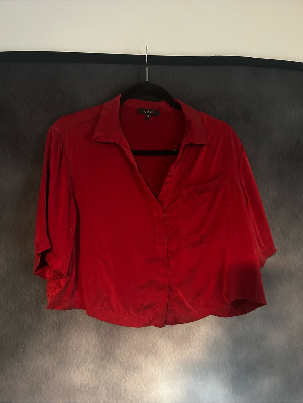 Quince Red Silk short sleeve Button-Down Shirt